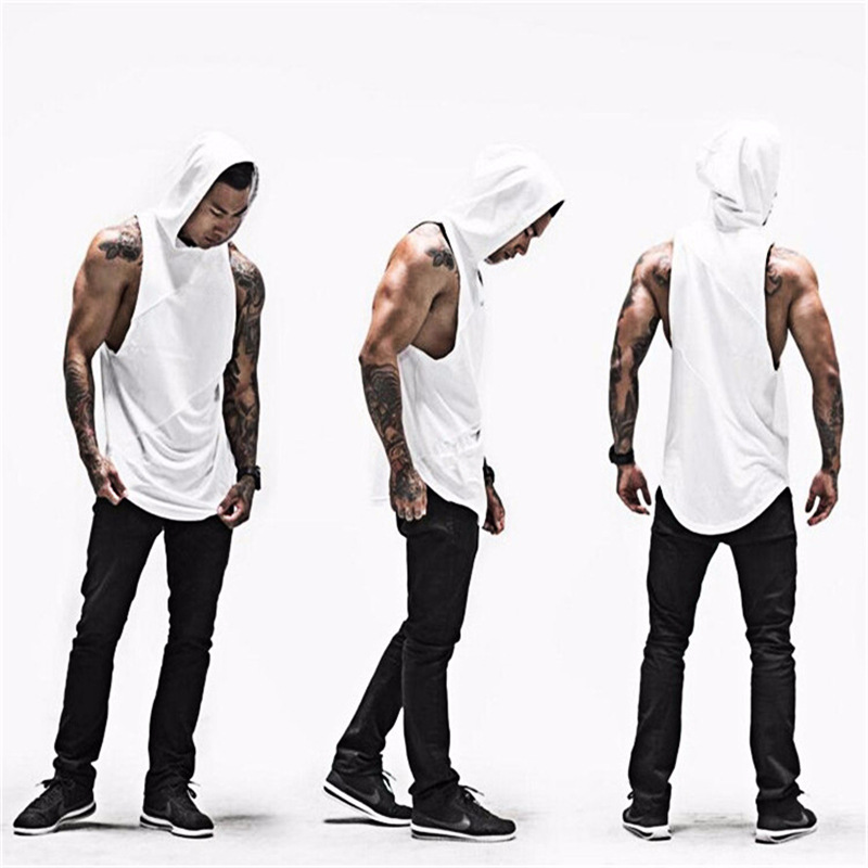Brand Clothing Bodybuilding Muscle Guys Fitness Mens Gym Hooded Tank Top Vest Stringer Sportswear Cotton Sleeveless Shirt Hoodie